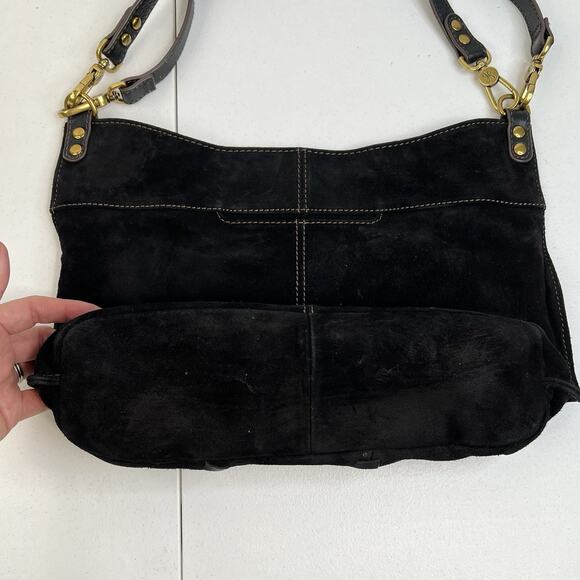 HOBO International Pier Black Suede Leather Crossbody Shoulder Bag Convertible - Picture 8 of 15